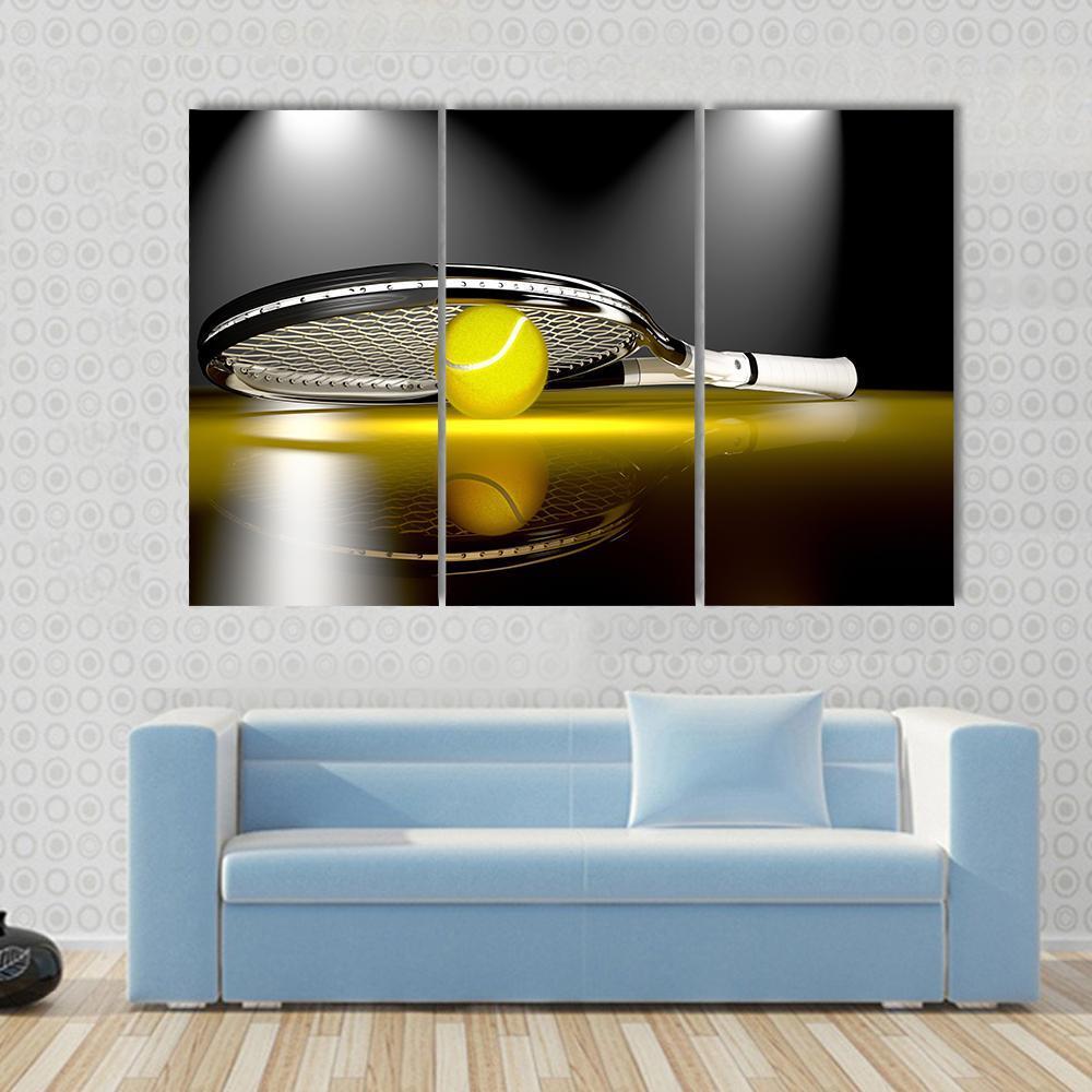 Tennis Ball Under Racket Canvas Wall Art-3 Horizontal-Gallery Wrap-37&quot; x 24&quot;-Tiaracle