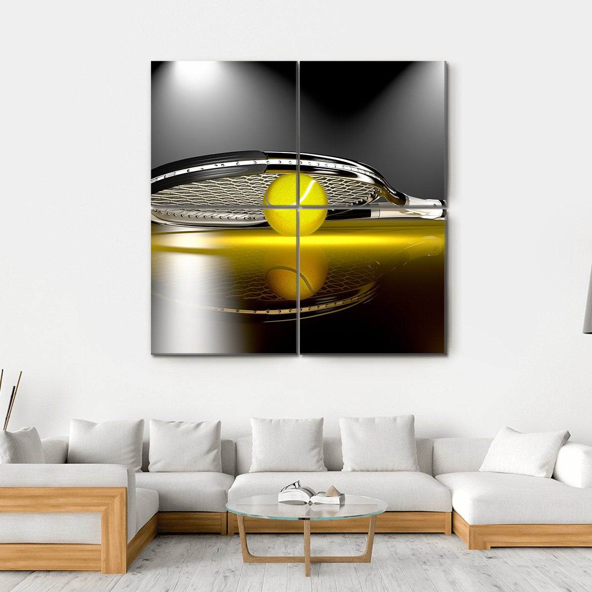 Tennis Ball Under Racket Canvas Wall Art-4 Square-Gallery Wrap-17" x 17"-Tiaracle