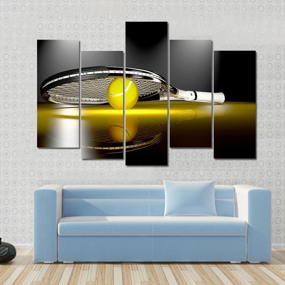 Tennis Ball Under Racket Canvas Wall Art-4 Pop-Gallery Wrap-50" x 32"-Tiaracle