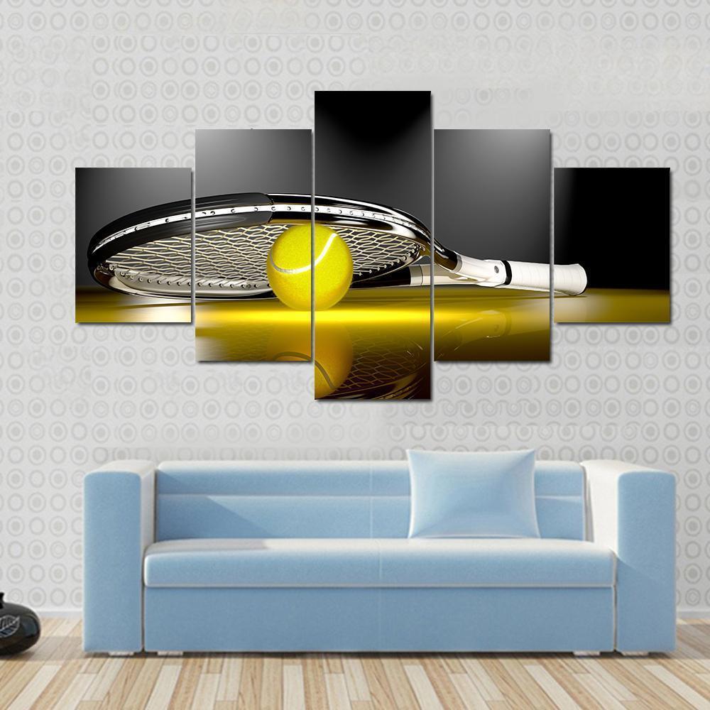 Tennis Ball Under Racket Canvas Wall Art-5 Star-Gallery Wrap-62&quot; x 32&quot;-Tiaracle