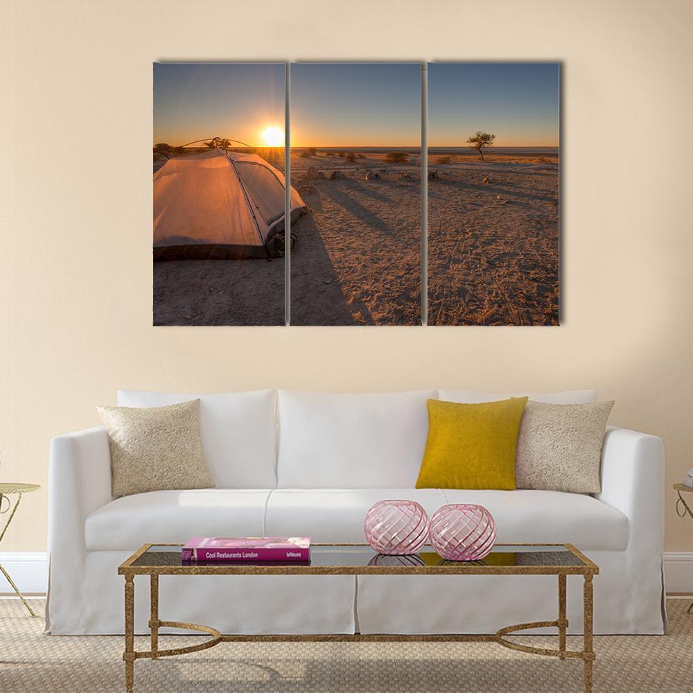Tent In Kalahari Africa Canvas Wall Art-3 Horizontal-Gallery Wrap-37" x 24"-Tiaracle
