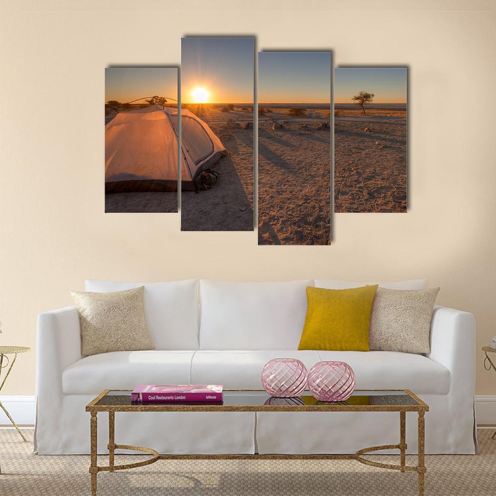 Tent In Kalahari Africa Canvas Wall Art-4 Pop-Gallery Wrap-50" x 32"-Tiaracle