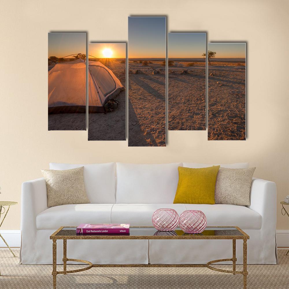 Tent In Kalahari Africa Canvas Wall Art-5 Pop-Gallery Wrap-47" x 32"-Tiaracle