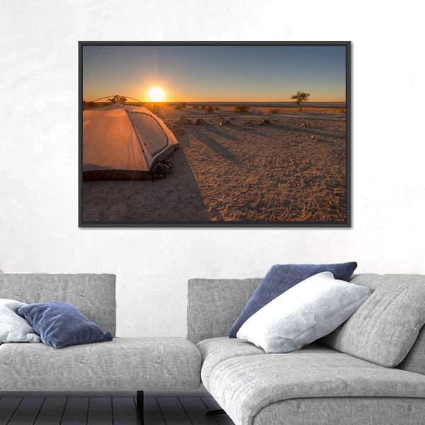 Tent In Kalahari Africa Canvas Wall Art-1 Piece-Floating Frame-24" x 16"-Tiaracle