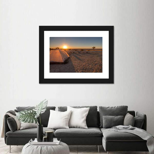 Tent In Kalahari Africa Canvas Wall Art-1 Piece-Framed Print-20" x 16"-Tiaracle