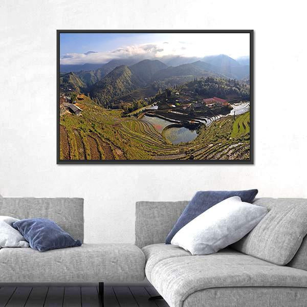 Terraced Rice Fields In Sapa Vietnam Panoramic Canvas Wall Art-1 Piece-36" x 12"-Tiaracle