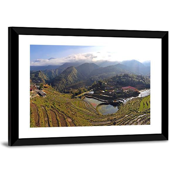 Terraced Rice Fields In Sapa Vietnam Panoramic Canvas Wall Art-1 Piece-36" x 12"-Tiaracle