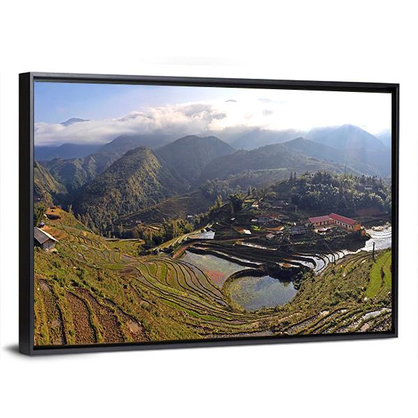 Terraced Rice Fields In Sapa Vietnam Panoramic Canvas Wall Art-1 Piece-36" x 12"-Tiaracle