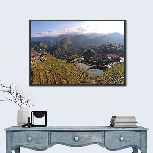 Terraced Rice Fields In Sapa Vietnam Panoramic Canvas Wall Art-1 Piece-36" x 12"-Tiaracle
