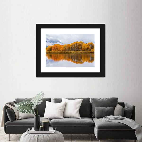 Teton Autumn Landscape Reflection Canvas Wall Art-1 Piece-Framed Print-20" x 16"-Tiaracle