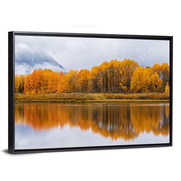 Teton Autumn Landscape Reflection Canvas Wall Art-3 Horizontal-Gallery Wrap-25" x 16"-Tiaracle