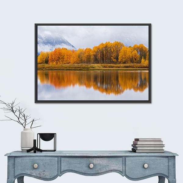 Teton Autumn Landscape Reflection Canvas Wall Art-3 Horizontal-Gallery Wrap-25" x 16"-Tiaracle