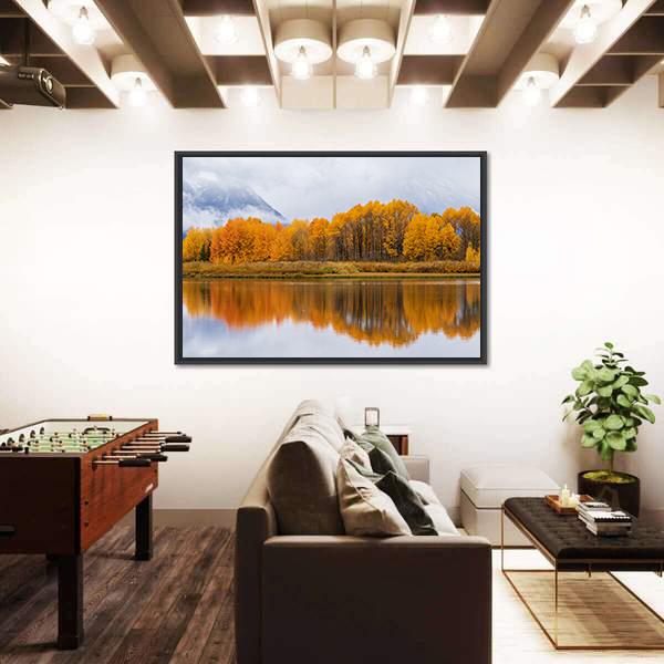 Teton Autumn Landscape Reflection Canvas Wall Art-3 Horizontal-Gallery Wrap-25" x 16"-Tiaracle