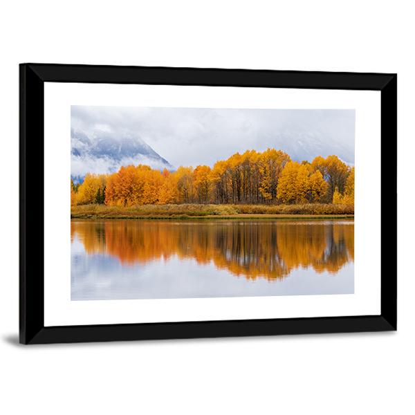 Teton Autumn Landscape Reflection Canvas Wall Art-3 Horizontal-Gallery Wrap-25" x 16"-Tiaracle