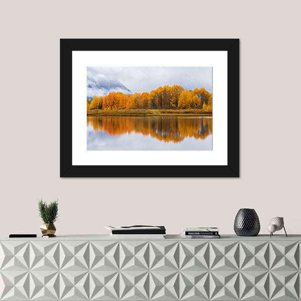 Teton Autumn Landscape Reflection Canvas Wall Art-3 Horizontal-Gallery Wrap-25" x 16"-Tiaracle