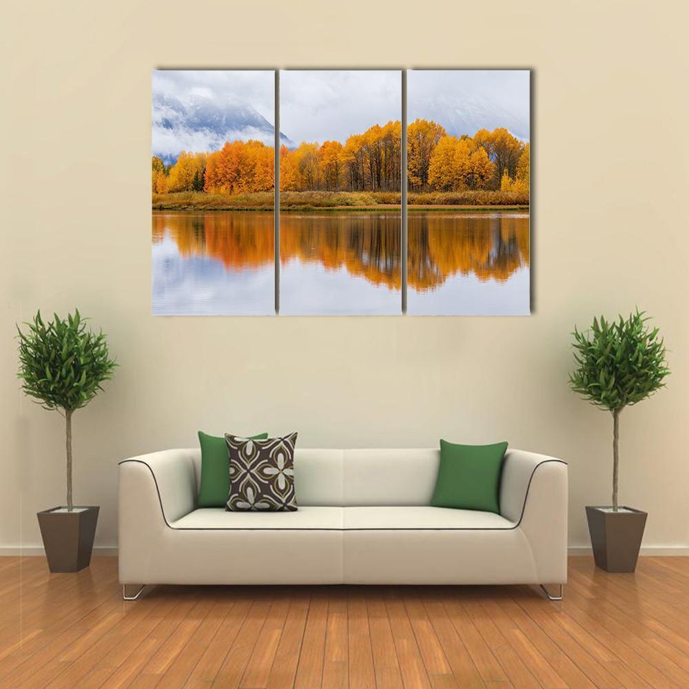 Teton Autumn Landscape Reflection Canvas Wall Art-3 Horizontal-Gallery Wrap-37" x 24"-Tiaracle