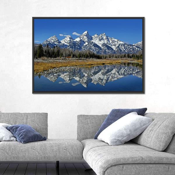 Teton Mountain Range Canvas Wall Art-1 Piece-Floating Frame-24&quot; x 16&quot;-Tiaracle