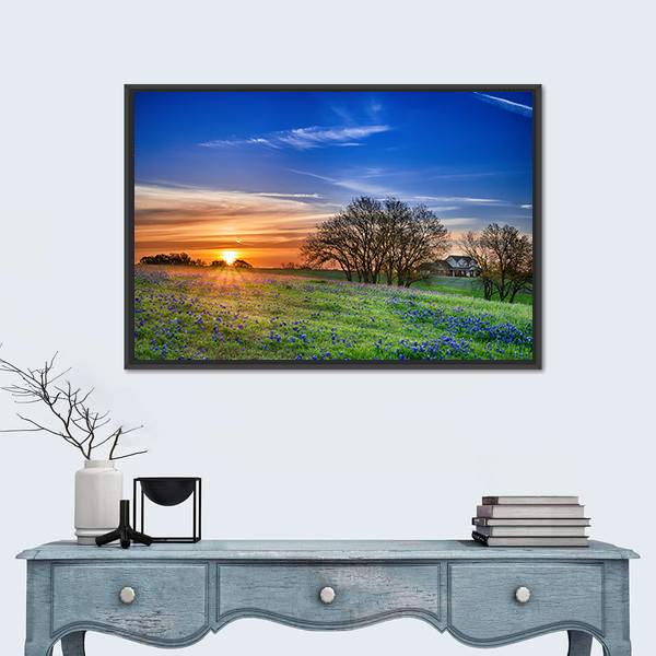 Texas Bluebonnet Field Canvas Wall Art-5 Horizontal-Gallery Wrap-22" x 12"-Tiaracle