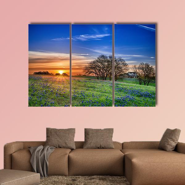 Texas Bluebonnet Field Canvas Wall Art-3 Horizontal-Gallery Wrap-37" x 24"-Tiaracle