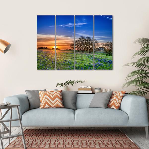 Texas Bluebonnet Field Canvas Wall Art-4 Horizontal-Gallery Wrap-34" x 24"-Tiaracle