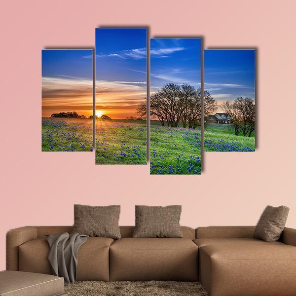 Texas Bluebonnet Field Canvas Wall Art-4 Pop-Gallery Wrap-50" x 32"-Tiaracle