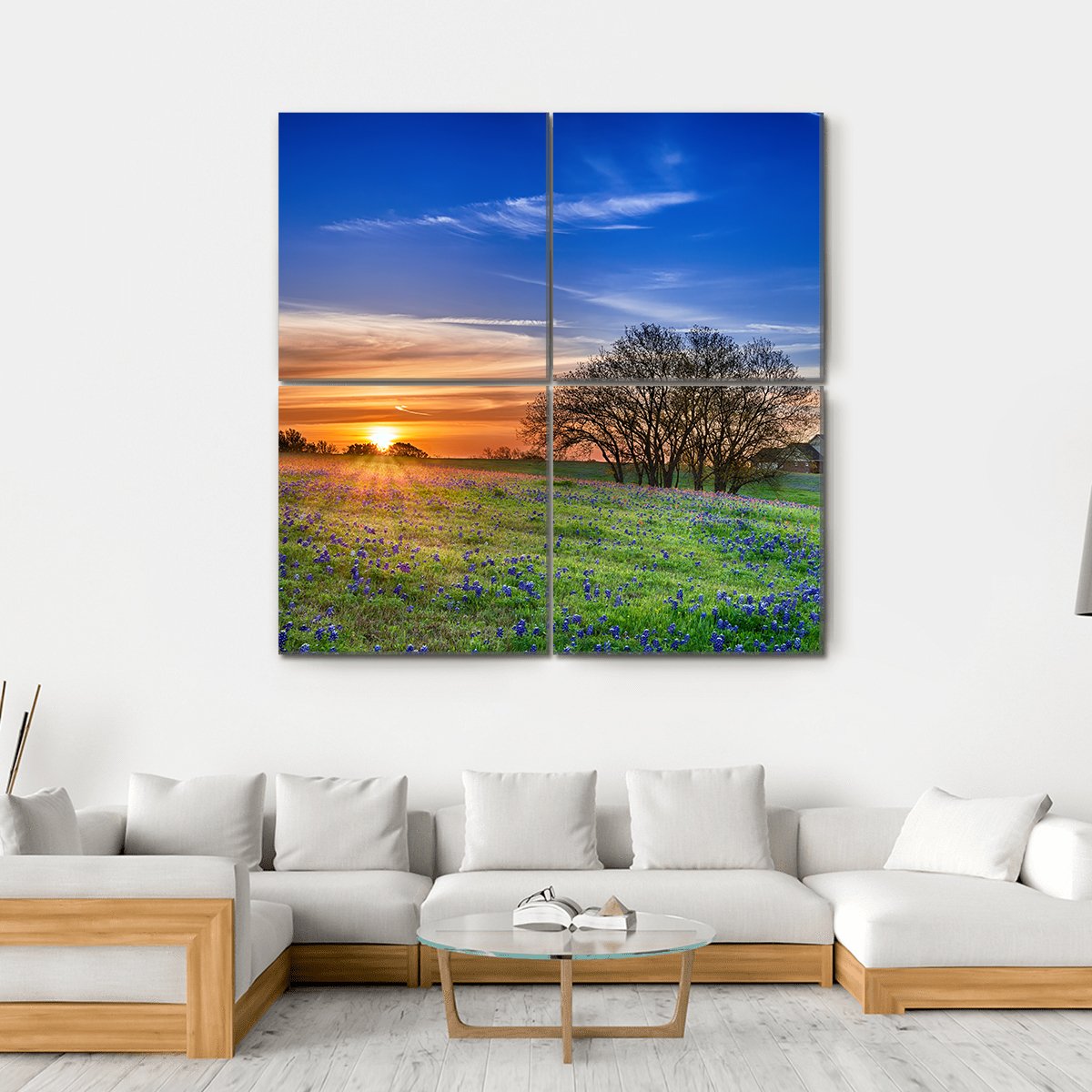 Texas Bluebonnet Field Canvas Wall Art-4 Square-Gallery Wrap-17" x 17"-Tiaracle