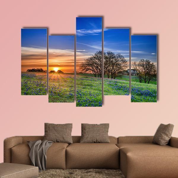 Texas Bluebonnet Field Canvas Wall Art-5 Pop-Gallery Wrap-47" x 32"-Tiaracle
