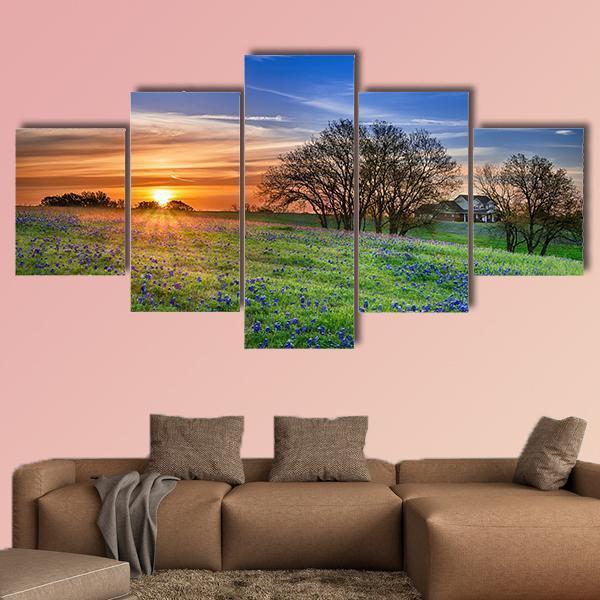 Texas Bluebonnet Field Canvas Wall Art-5 Star-Gallery Wrap-62" x 32"-Tiaracle
