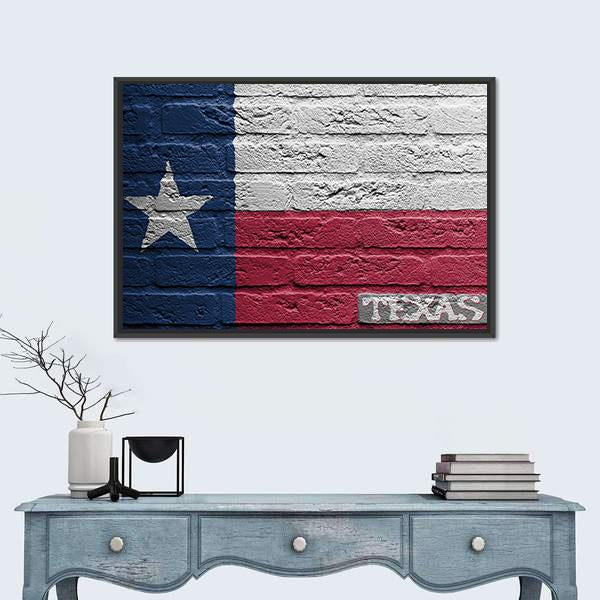 Texas Flag On Brick Wall Canvas Wall Art-5 Horizontal-Gallery Wrap-22" x 12"-Tiaracle
