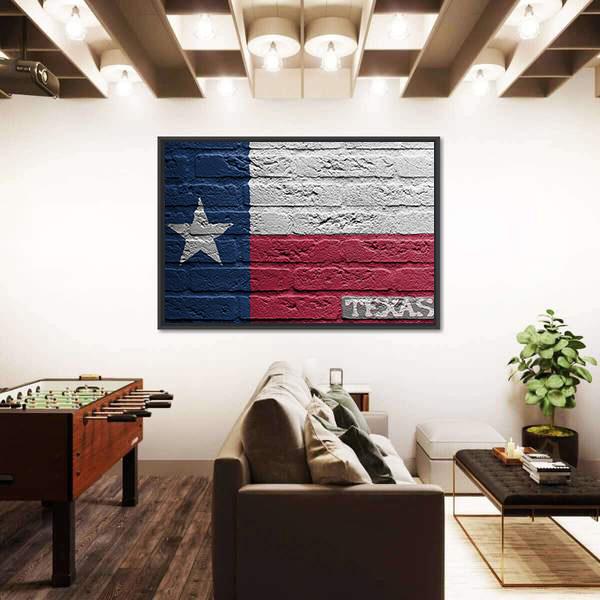 Texas Flag On Brick Wall Canvas Wall Art-5 Horizontal-Gallery Wrap-22" x 12"-Tiaracle