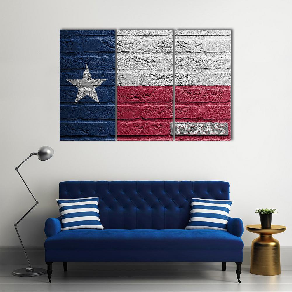 Texas Flag On Brick Wall Canvas Wall Art-3 Horizontal-Gallery Wrap-37" x 24"-Tiaracle