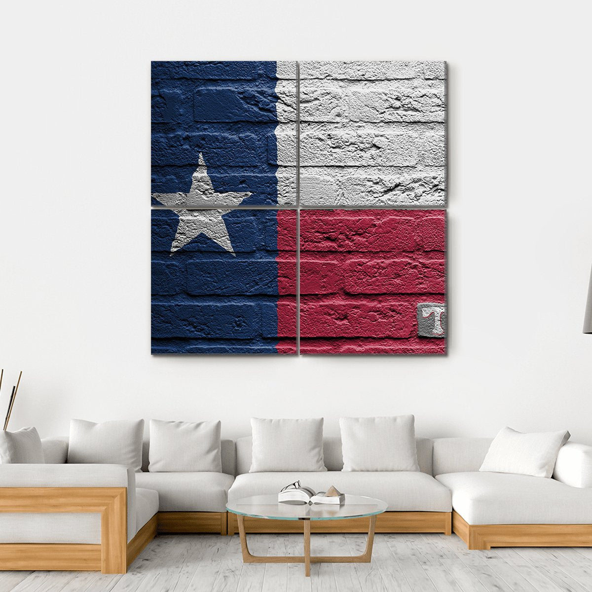 Texas Flag On Brick Wall Canvas Wall Art-4 Square-Gallery Wrap-17" x 17"-Tiaracle