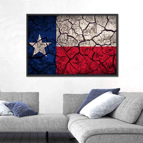 Texas Flag Pattern On Crack Soil Texture Canvas Wall Art-1 Piece-Floating Frame-24" x 16"-Tiaracle
