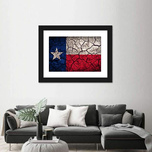 Texas Flag Pattern On Crack Soil Texture Canvas Wall Art-1 Piece-Framed Print-20" x 16"-Tiaracle