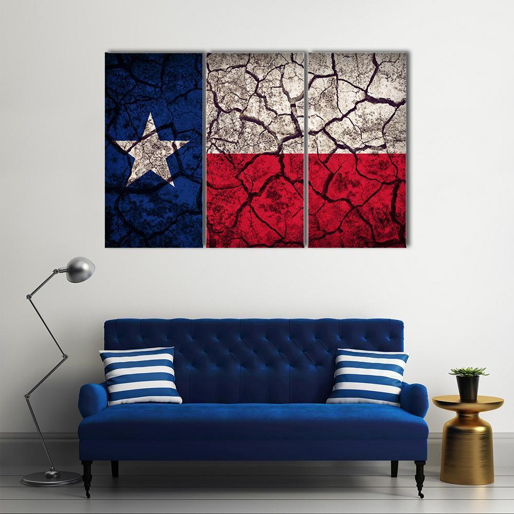 Texas Flag Pattern On Crack Soil Texture Canvas Wall Art-3 Horizontal-Gallery Wrap-37" x 24"-Tiaracle