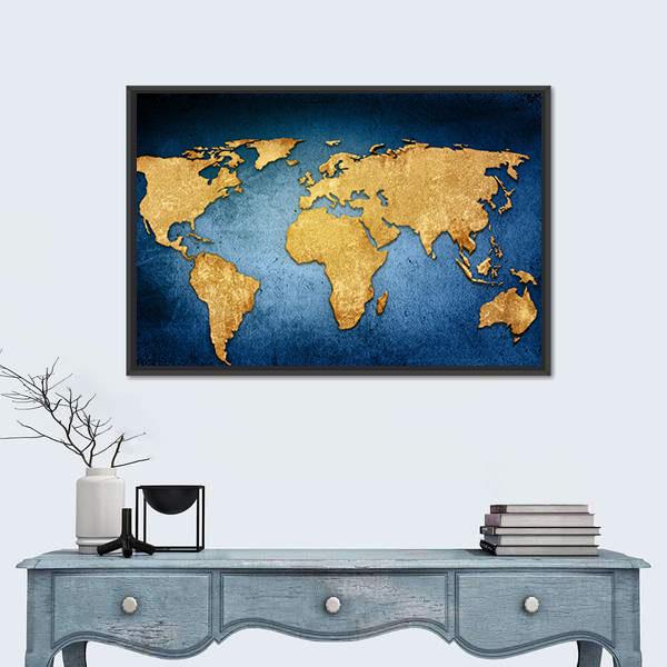 Textured World Map Canvas Wall Art-5 Horizontal-Gallery Wrap-22" x 12"-Tiaracle