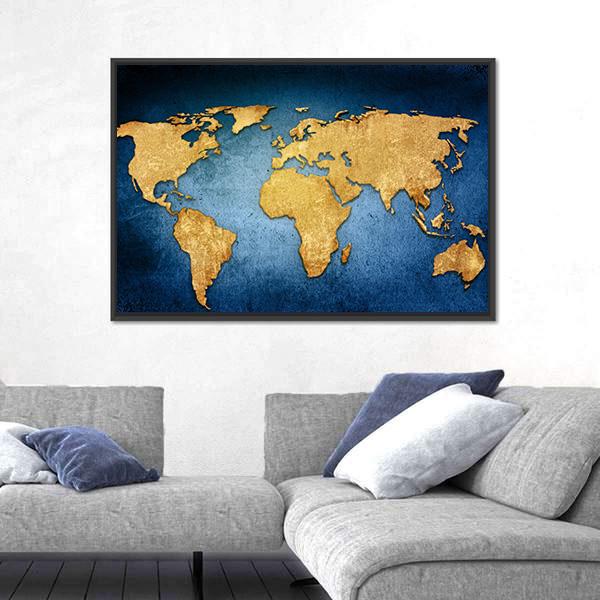 Textured World Map Canvas Wall Art-1 Piece-Floating Frame-24" x 16"-Tiaracle