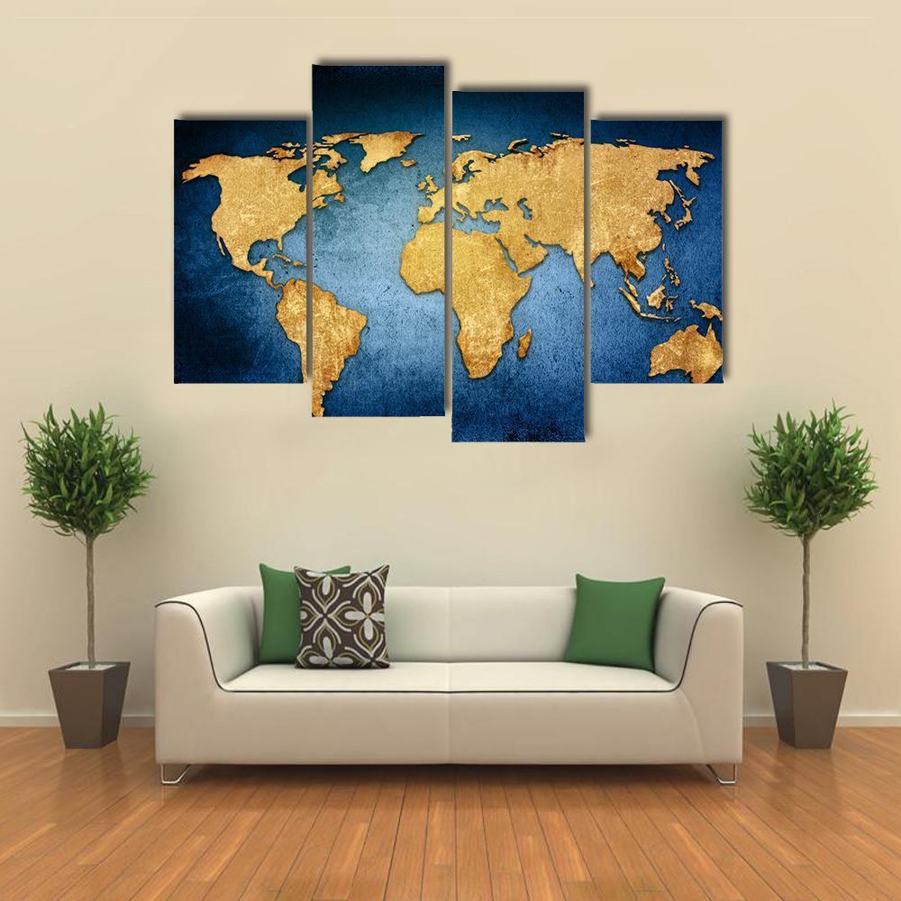 Textured World Map Canvas Wall Art-4 Pop-Gallery Wrap-50" x 32"-Tiaracle