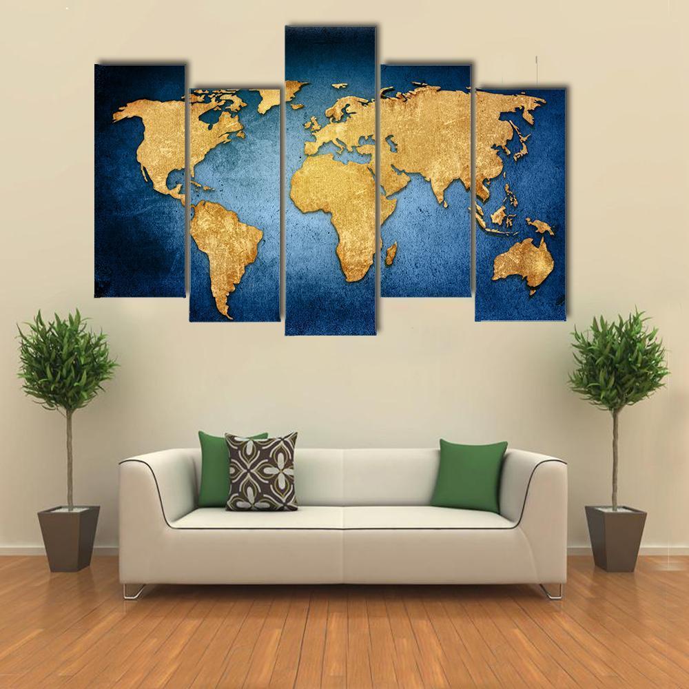 Textured World Map Canvas Wall Art-5 Pop-Gallery Wrap-47" x 32"-Tiaracle