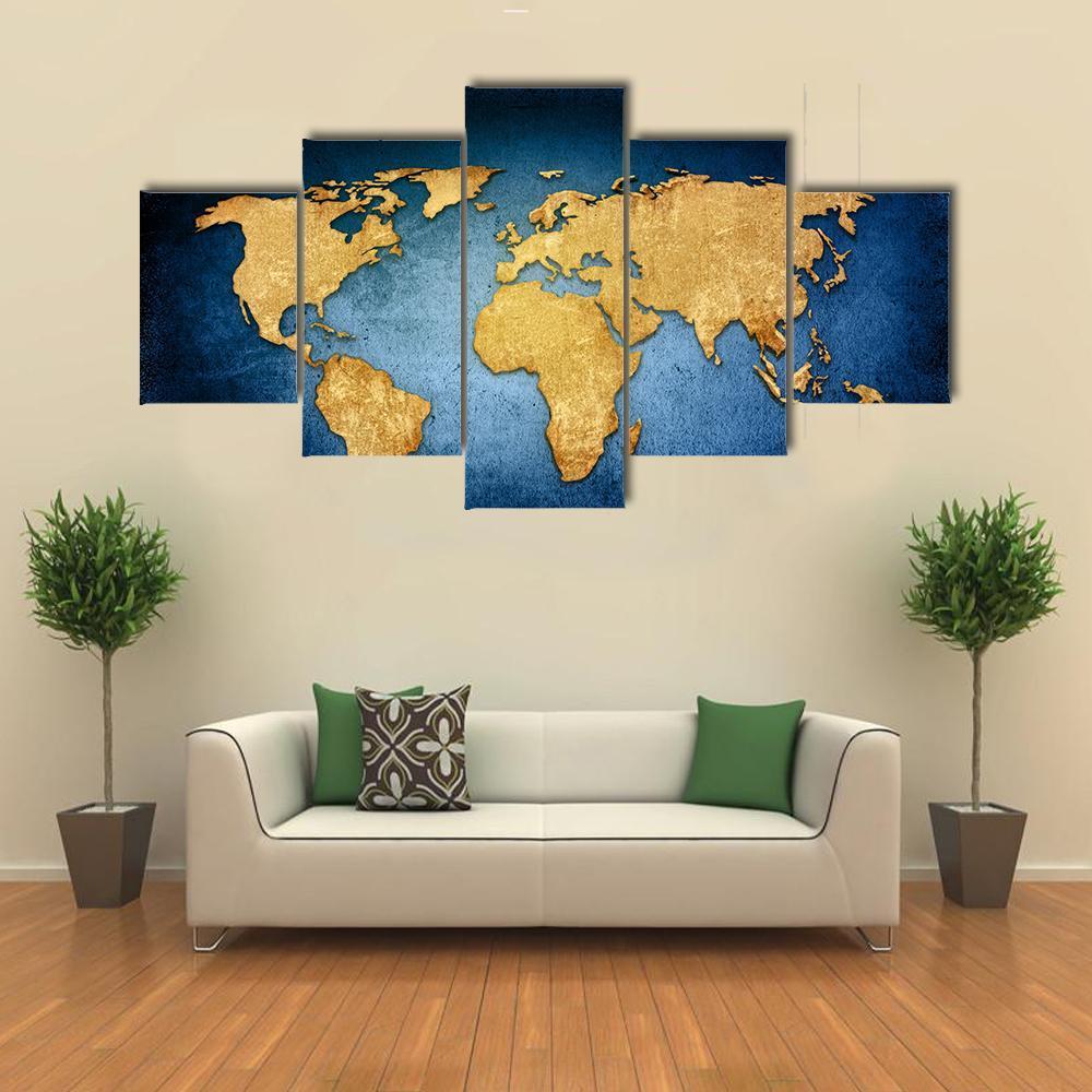Textured World Map Canvas Wall Art-3 Horizontal-Gallery Wrap-37" x 24"-Tiaracle