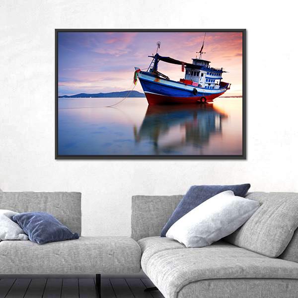 Thai Fishing Boat Canvas Wall Art-1 Piece-Floating Frame-24" x 16"-Tiaracle