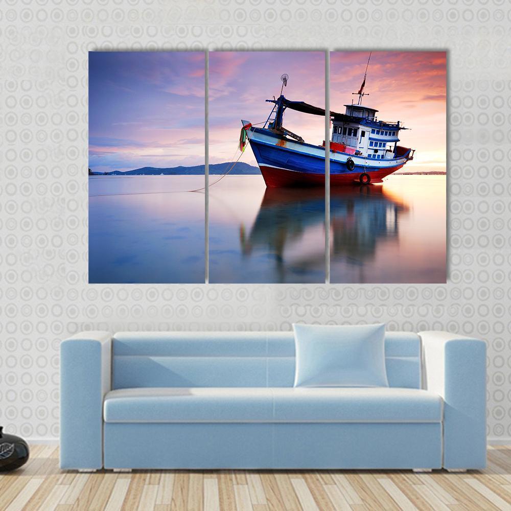 Thai Fishing Boat Canvas Wall Art-4 Pop-Gallery Wrap-50" x 32"-Tiaracle