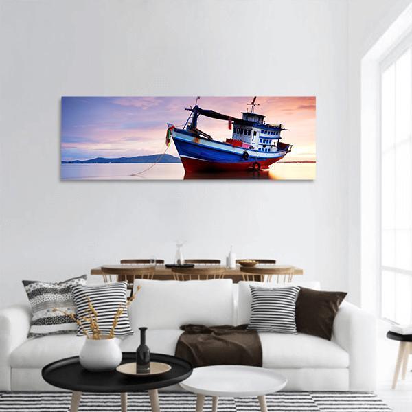 Thai Fishing Boat Panoramic Canvas Wall Art-3 Piece-25" x 08"-Tiaracle