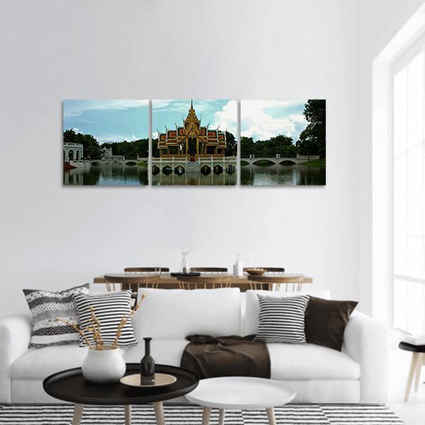 Thai Pavilion In Waters Panoramic Canvas Wall Art-3 Piece-25" x 08"-Tiaracle