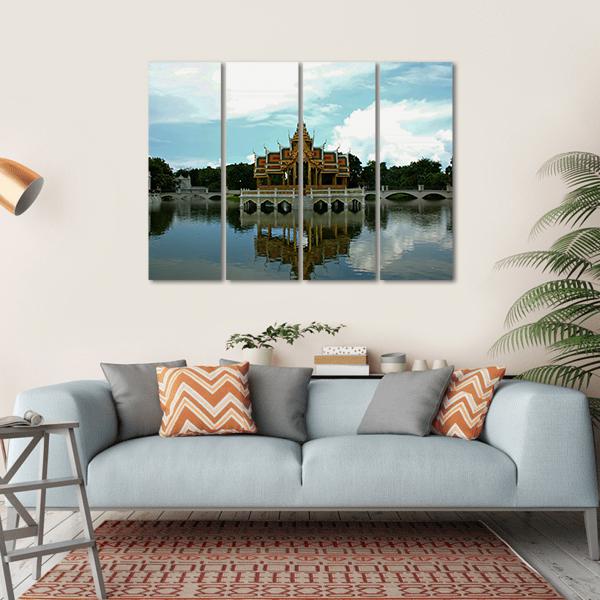 Thai Pavilion In Waters Canvas Wall Art-4 Horizontal-Gallery Wrap-34" x 24"-Tiaracle