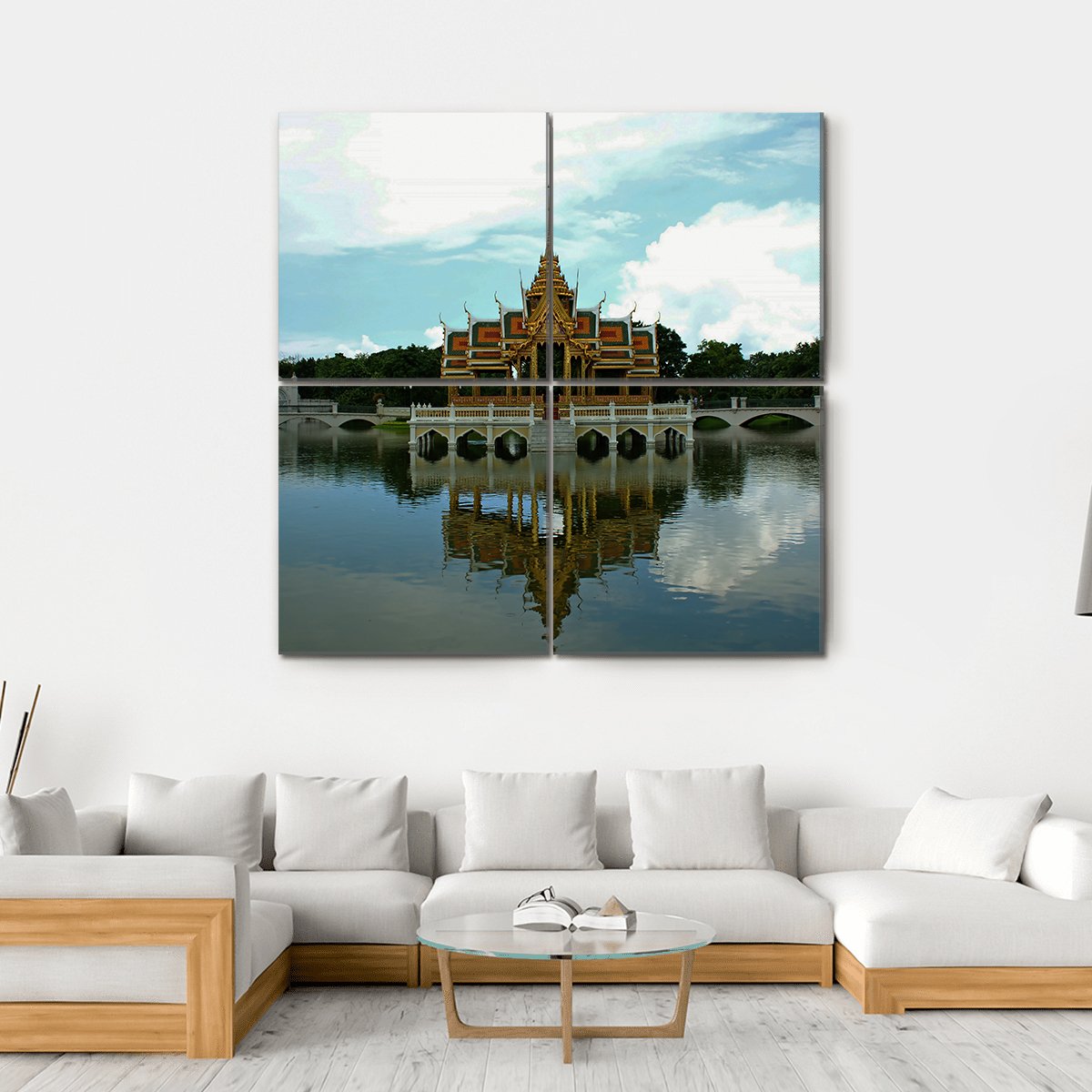 Thai Pavilion In Waters Canvas Wall Art-4 Square-Gallery Wrap-17" x 17"-Tiaracle