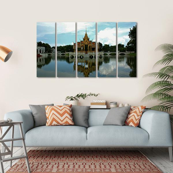 Thai Pavilion In Waters Canvas Wall Art-5 Horizontal-Gallery Wrap-22" x 12"-Tiaracle