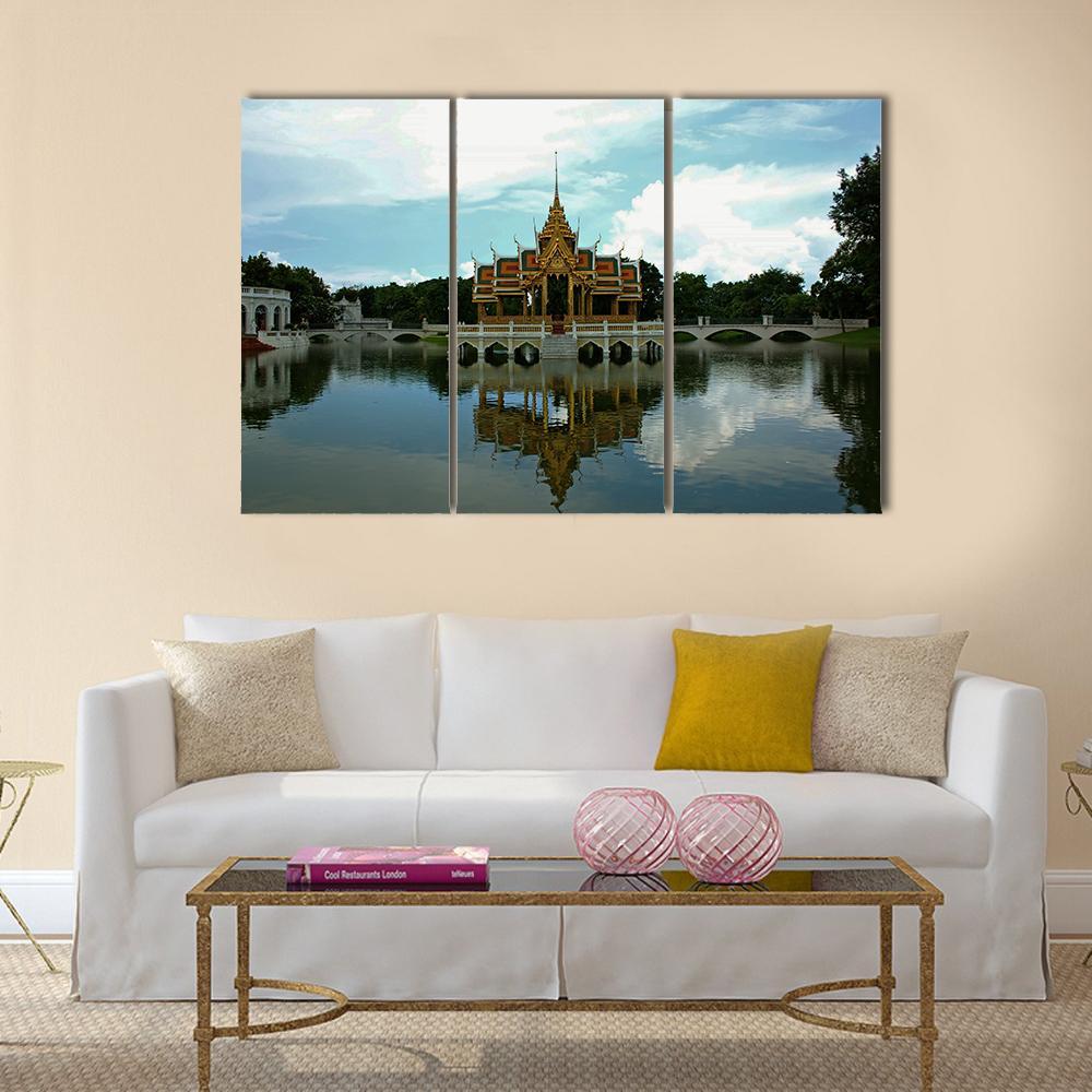 Thai Pavilion In Waters Canvas Wall Art-3 Horizontal-Gallery Wrap-37" x 24"-Tiaracle