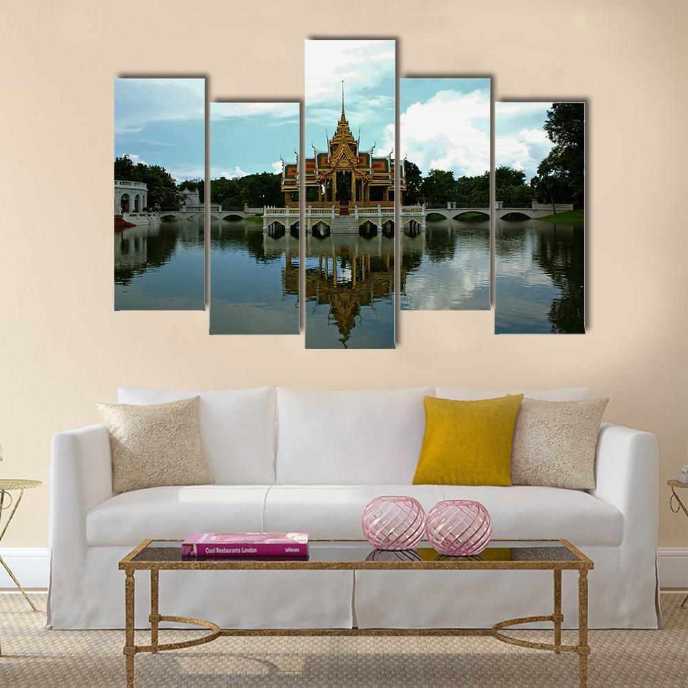 Thai Pavilion In Waters Canvas Wall Art-5 Pop-Gallery Wrap-47" x 32"-Tiaracle