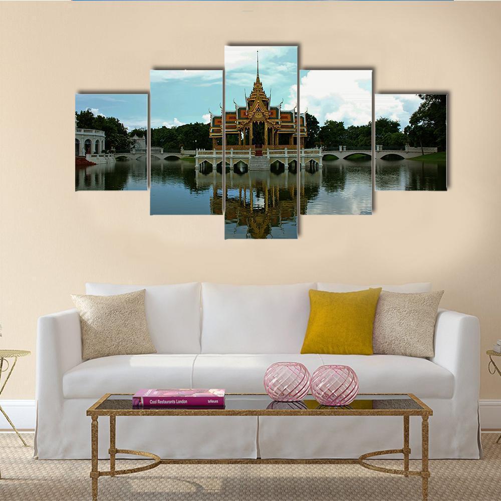 Thai Pavilion In Waters Canvas Wall Art-5 Star-Gallery Wrap-62" x 32"-Tiaracle